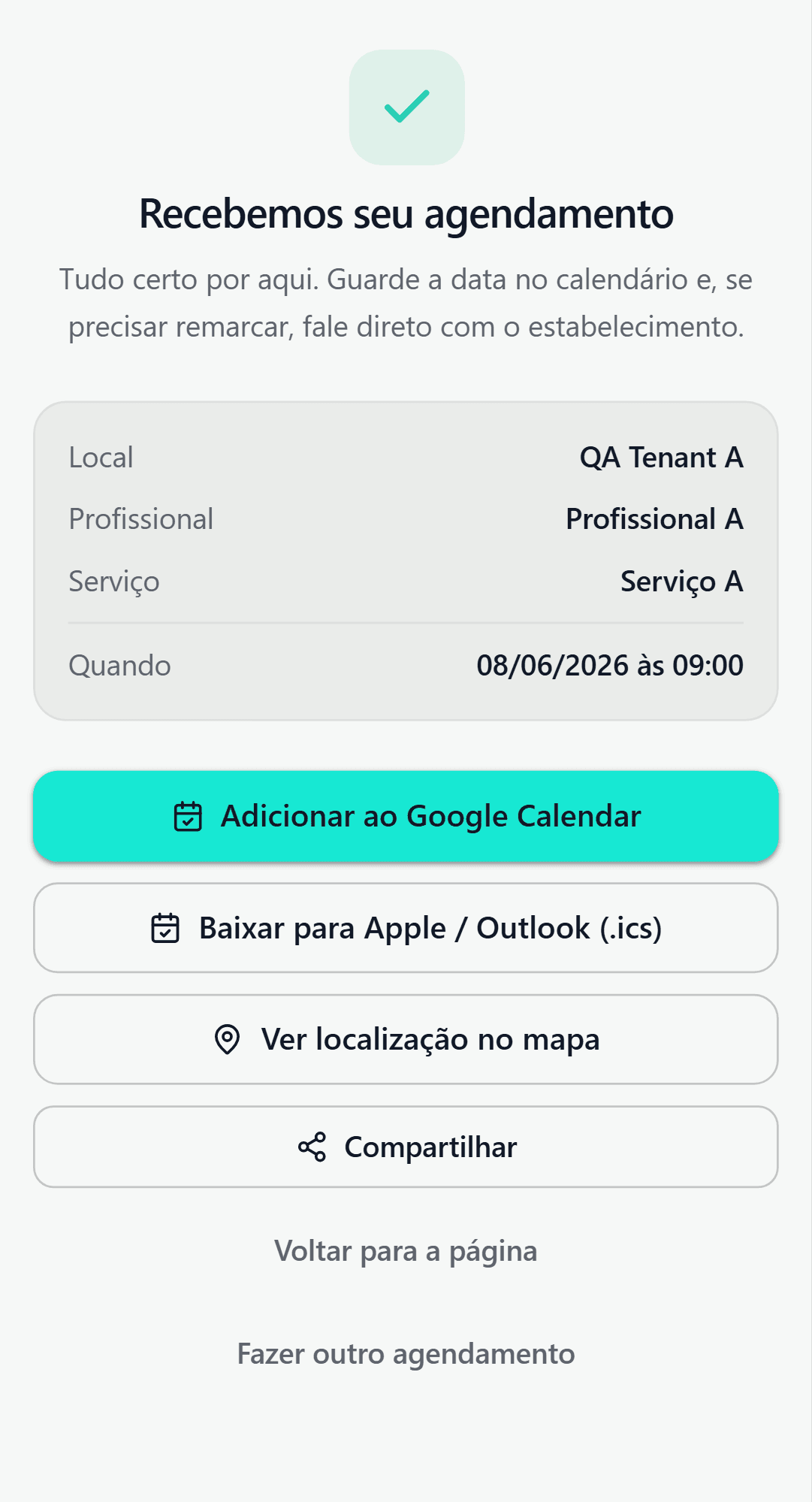 Confirmação de agendamento online no celular pelo FlowGenda